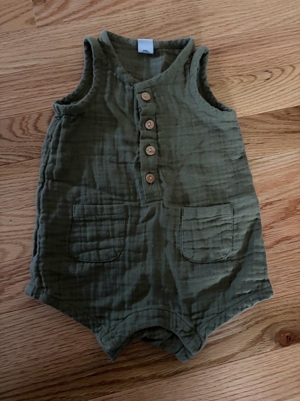Old Navy Olive Green Gauze Sleeveless Romper with Button Front